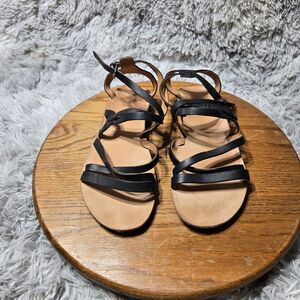 Olu'Kai Po'iu Womens Size 9 EU Sz 39 Leather Ankle Strap Sandals Flats Peep Toe